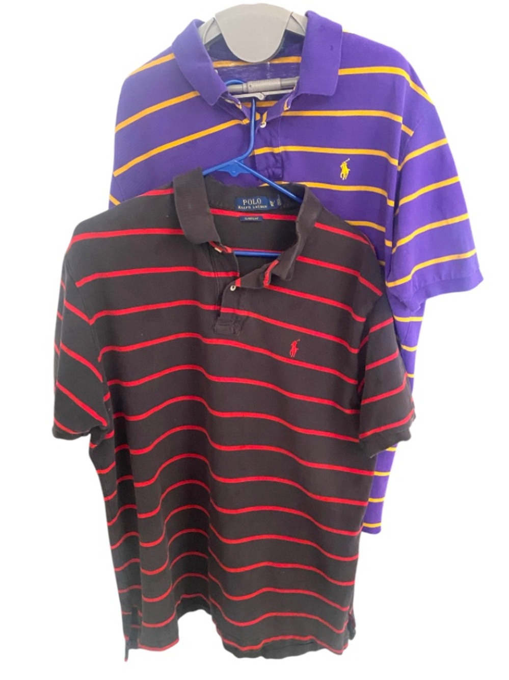 Polo by Ralph Lauren Men’s Lot of 2 Polo Shirts Purple and Navy with Red Stripes